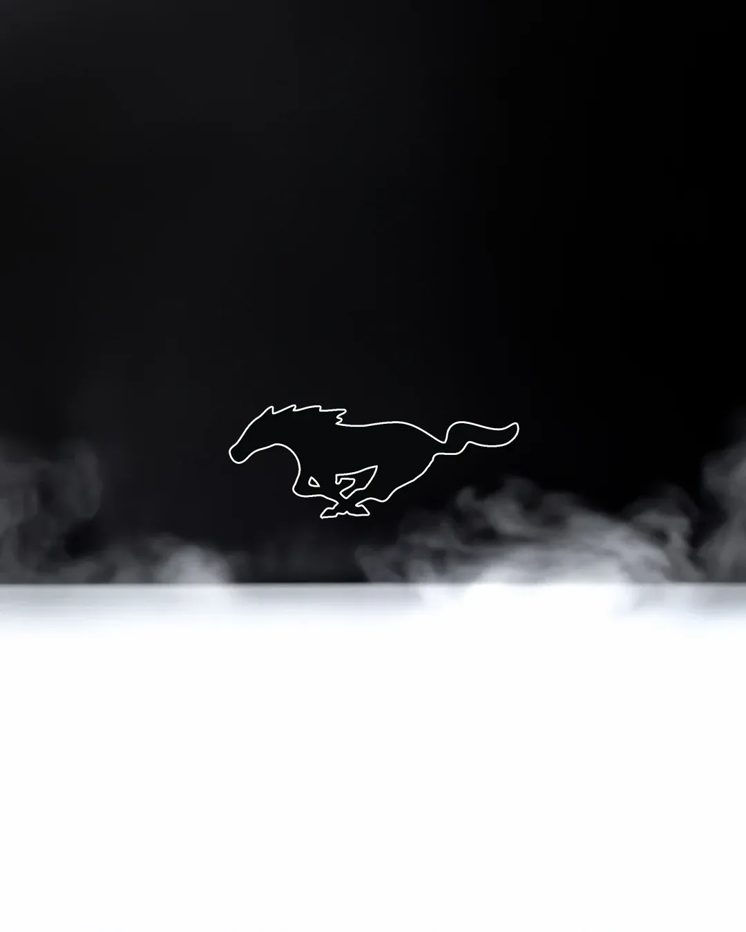 Panel four: the running-horse outline alone in the smoke, the car gone.